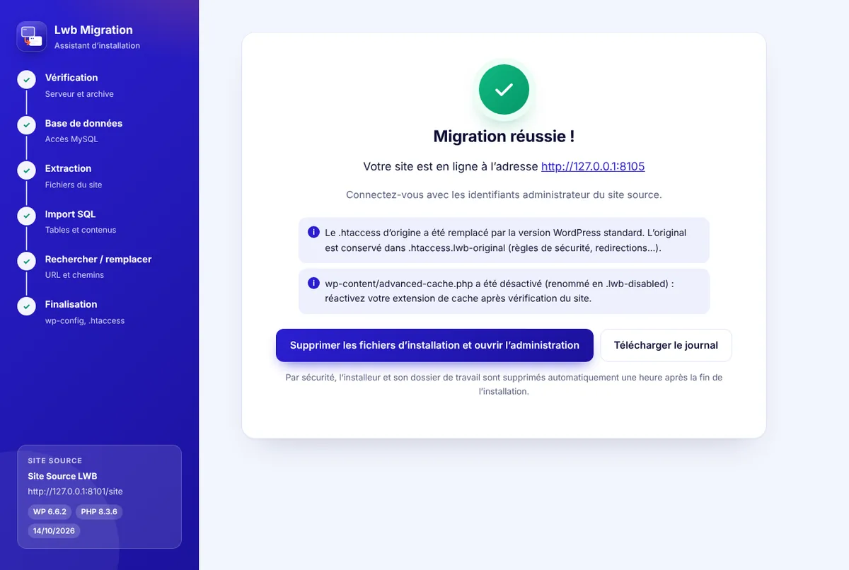 Installeur : migration réussie