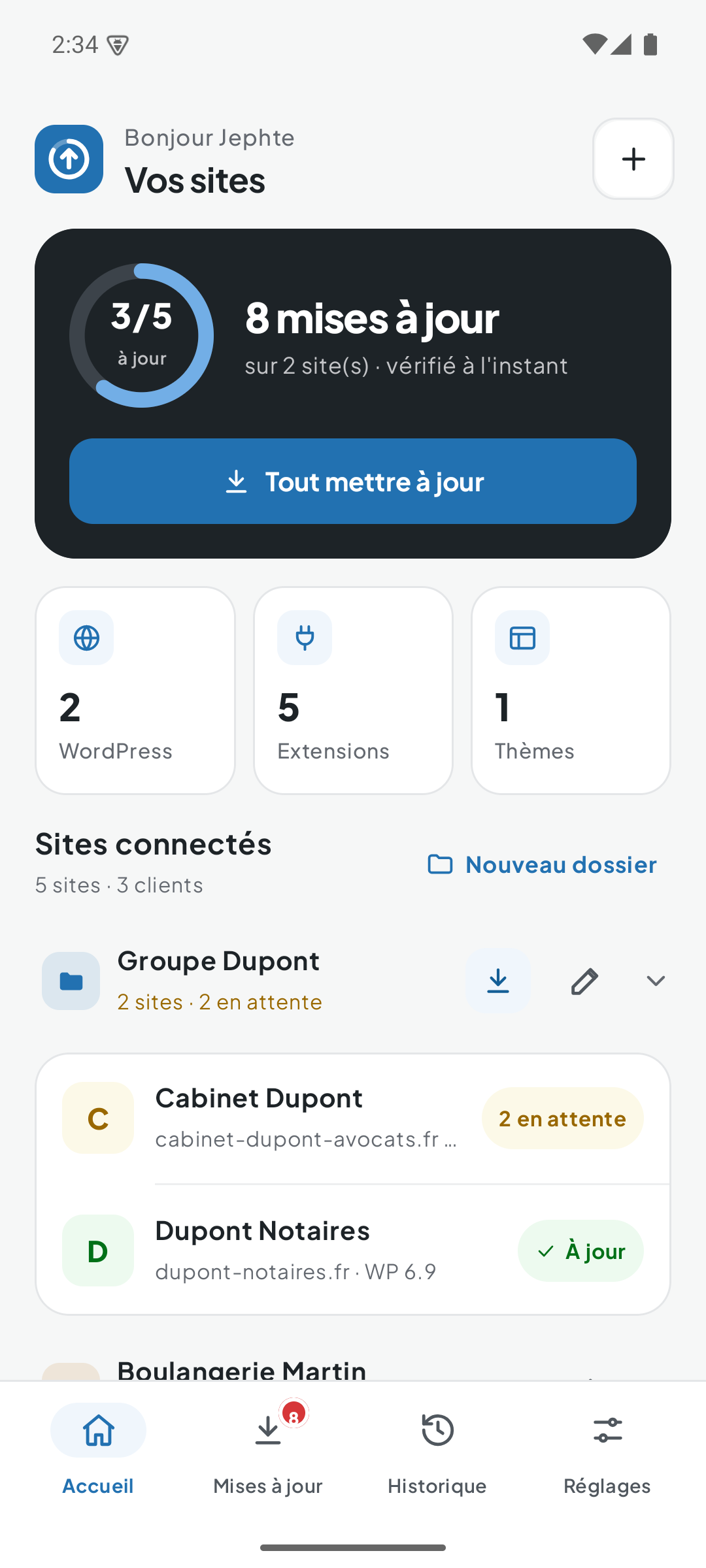 Écran d’accueil de l’application Remote Updater