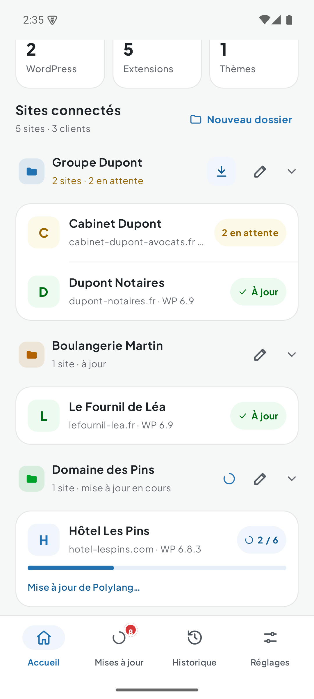 Mise à jour d’un client en cours