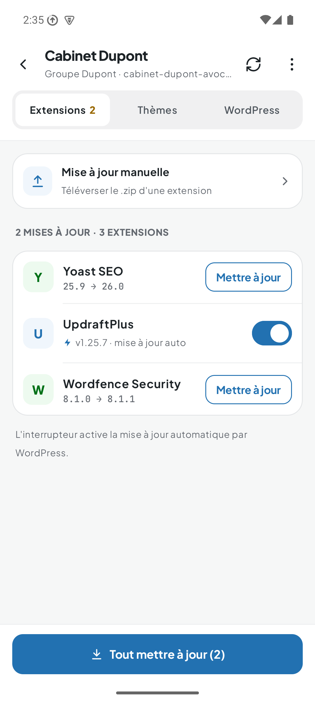 Page d’un site : extensions et mises à jour